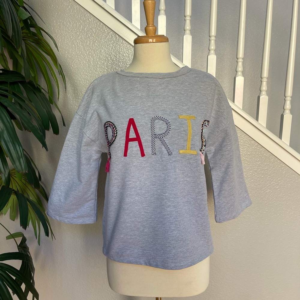 Gray Top with Paris Embroidery